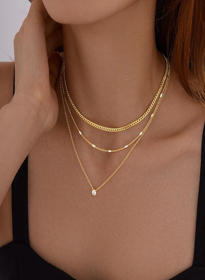 مجموعة مجوهرات WomenGifts النسائية، عبارة عن قلادات ذهبية متعددة الطبقات مطلية بالذهب عيار 14 قيراطًا، مزينة بقلادة أنيقة مرصعة بأحجار الزركونيا المكعبة الرقيقة، وسلسلة كوبية سميكة قابلة للتكديس، ومجوهرات عصرية مقاومة للماء ولا تفقد بريقها. - Image 2